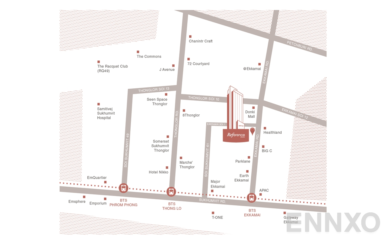 ภาพแผนที่แสดงที่ตั้งโครงการ Reference Ekkamai  และสถานที่โดยรอบ