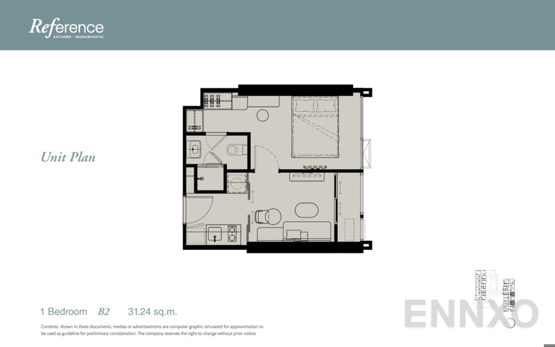 รูปแปลนห้อง 1 Bedroom ของโครงการ เรฟเฟอเรนซ์ สาทร - วงเวียนใหญ่