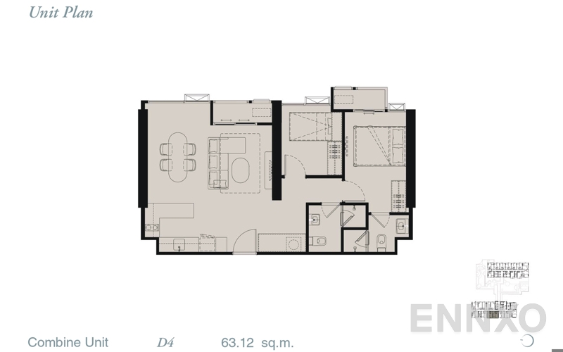 รูปแปลนห้อง 2 Bedroom (Combine) ของโครงการ เรฟเฟอเรนซ์ สาทร - วงเวียนใหญ่