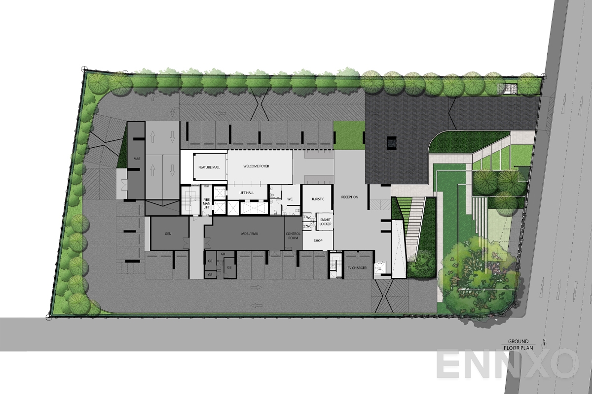 แปลนชั้น 1st floor plan ของโครงการ RHYTHM Ekkamai Estate