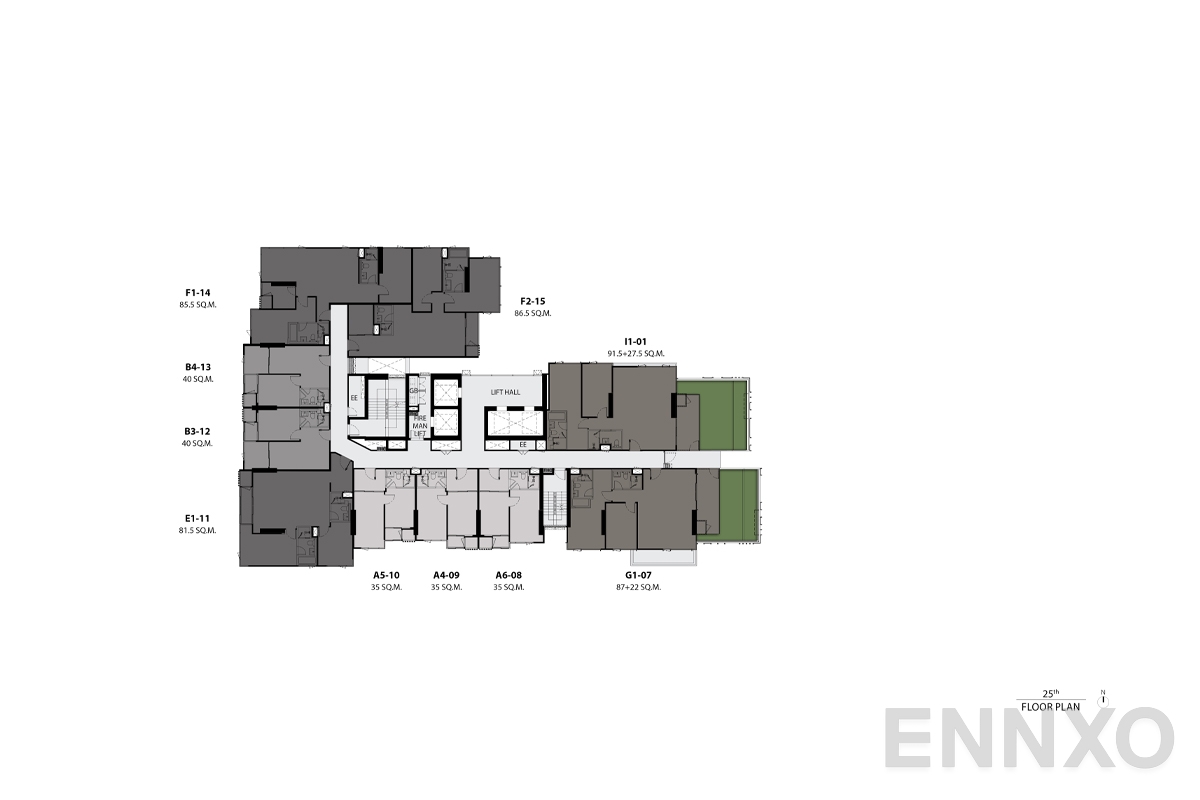 แปลนชั้น 25th floor plan ของโครงการ RHYTHM Ekkamai Estate