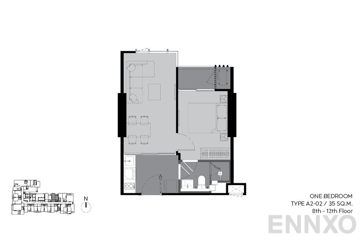 รูปแปลนห้อง a2-02 35 sq.m. (8th-13th floor) ของโครงการ RHYTHM Ekkamai Estate