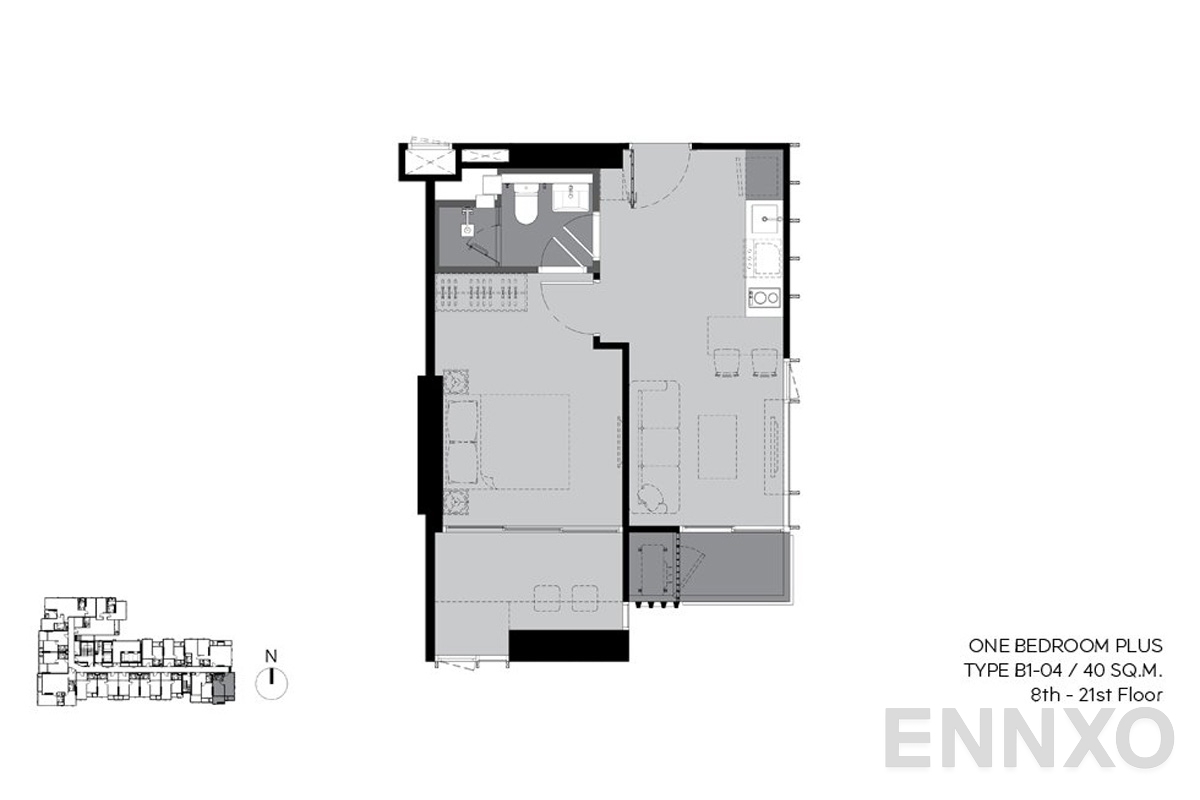 รูปแปลนห้อง b1-04 40 sq.m. (8th-21st floor) ของโครงการ RHYTHM Ekkamai Estate
