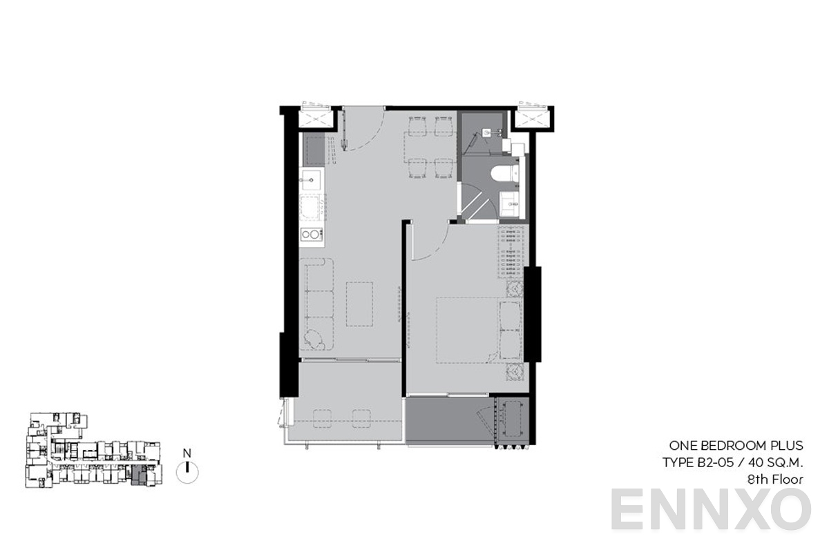 รูปแปลนห้อง b2-05 40sq.m (8th floor) ของโครงการ RHYTHM Ekkamai Estate