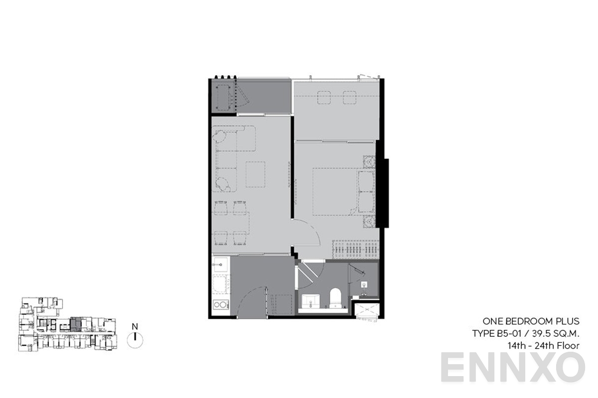 รูปแปลนห้อง b5-01 39.5sq.m (14th-24th floor) ของโครงการ RHYTHM Ekkamai Estate