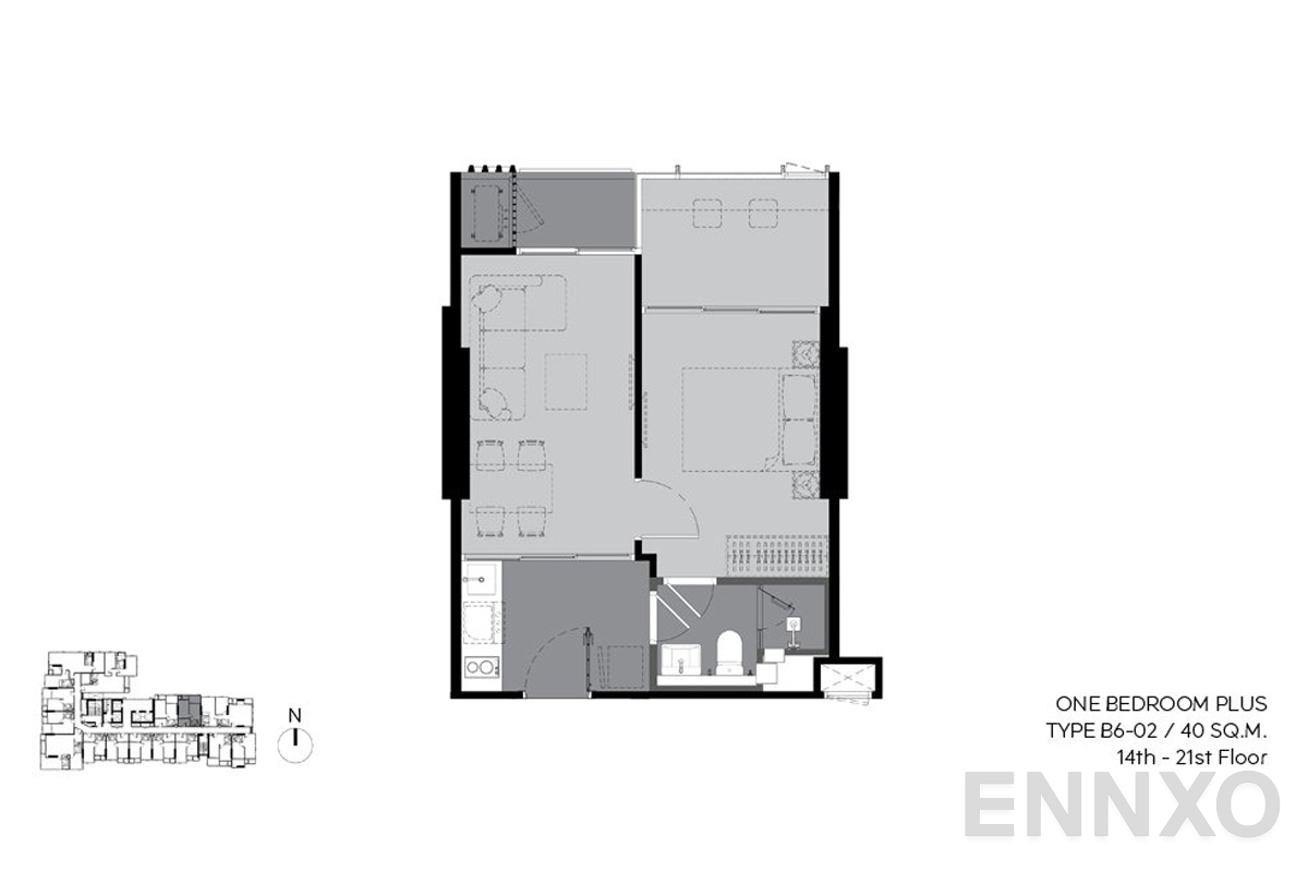 รูปแปลนห้อง b6-02 40sq.m (14th-21st floor) ของโครงการ RHYTHM Ekkamai Estate