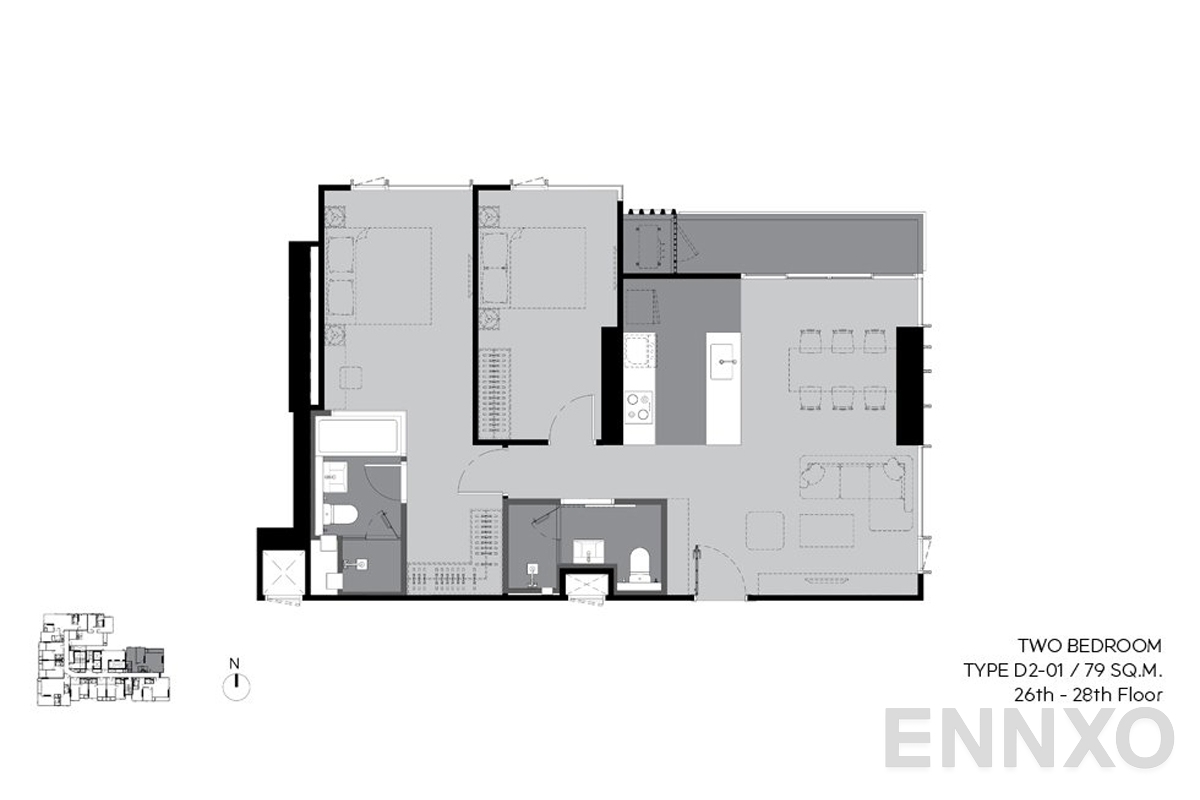 รูปแปลนห้อง d2-01 79 sq.m. (26th-28th floor) ของโครงการ RHYTHM Ekkamai Estate