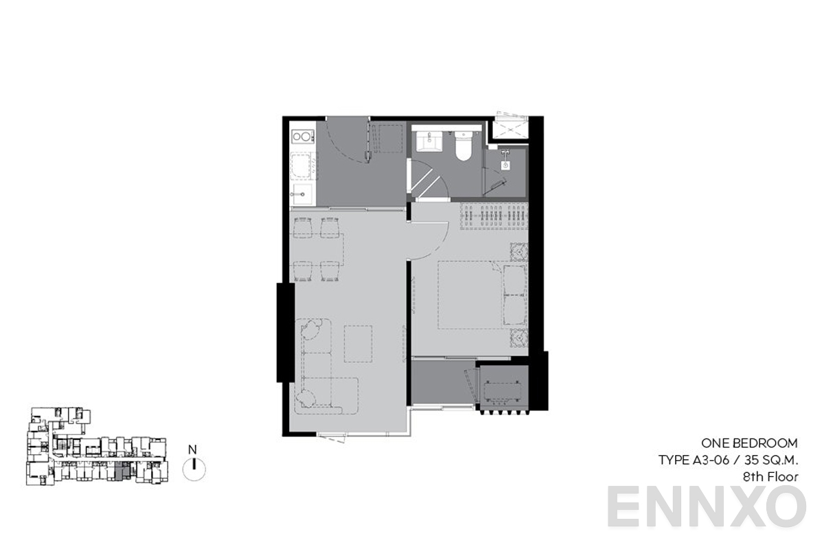 รูปแปลนห้อง a3-06 35 sq.m. (8th floor) ของโครงการ RHYTHM Ekkamai Estate