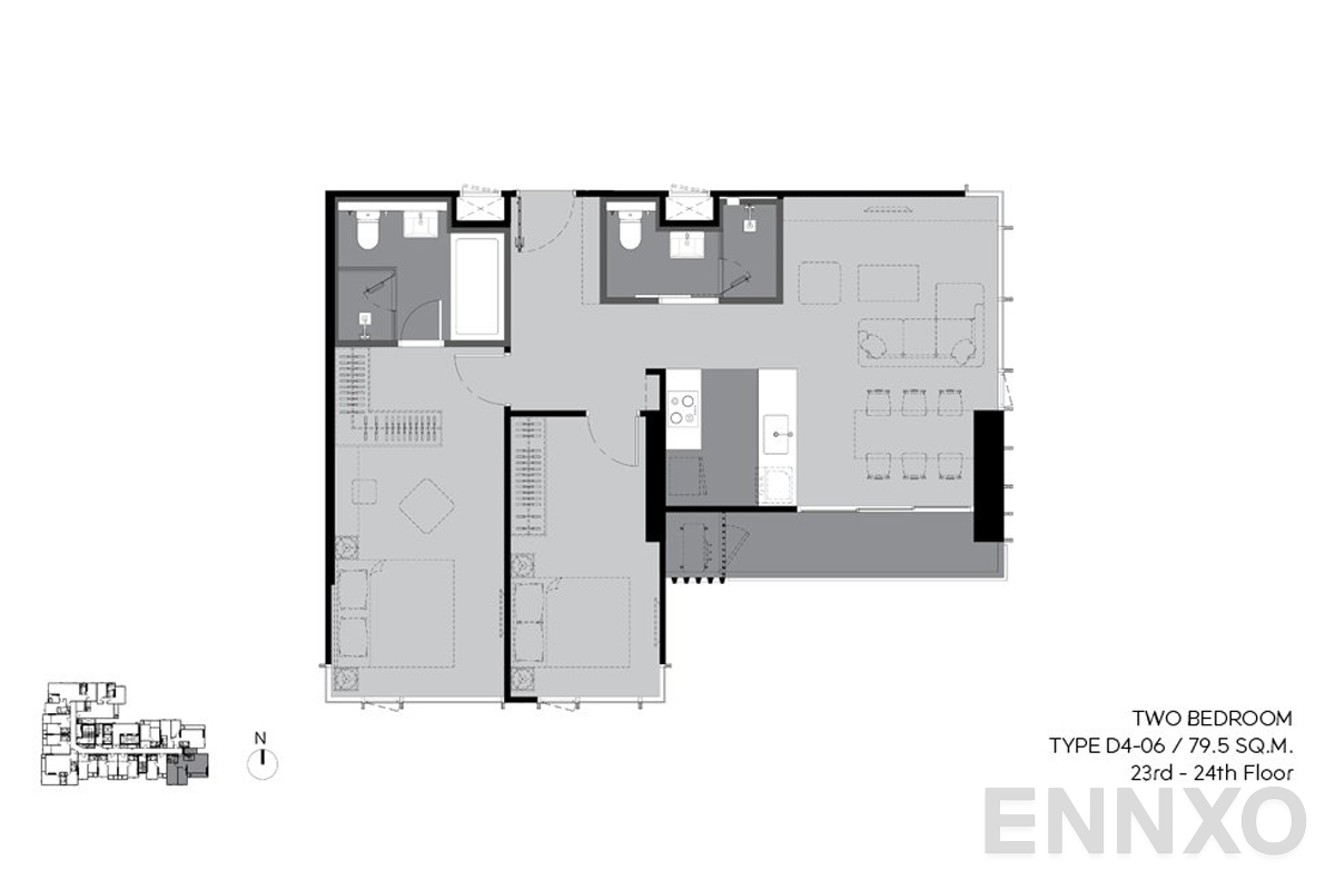 รูปแปลนห้อง d4-06 79.5 sq.m. (23rd-24th floor) ของโครงการ RHYTHM Ekkamai Estate