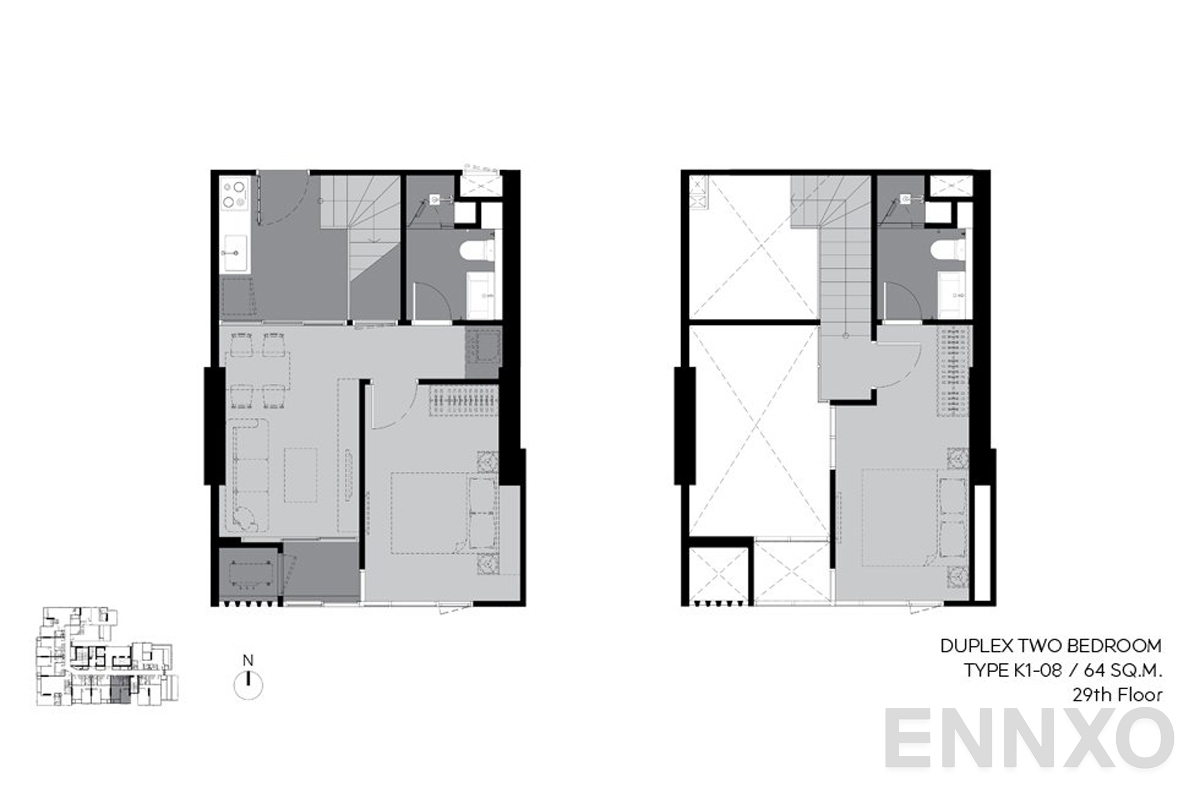 รูปแปลนห้อง k1-08 64 sq.m. (29th floor) ของโครงการ RHYTHM Ekkamai Estate