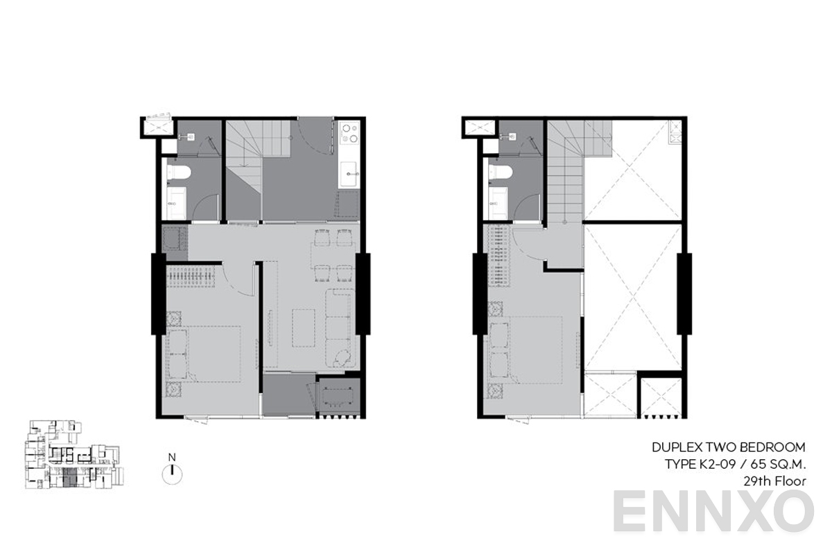 รูปแปลนห้อง k2-09 65 sq.m. (29th floor) ของโครงการ RHYTHM Ekkamai Estate
