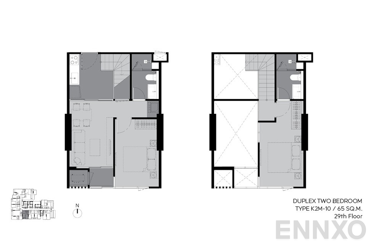 รูปแปลนห้อง k2m-10 65 sq.m. (29th floor) ของโครงการ RHYTHM Ekkamai Estate