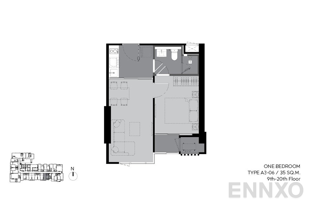 รูปแปลนห้อง a3-06 35 sq.m. (9th-20th floor) ของโครงการ RHYTHM Ekkamai Estate