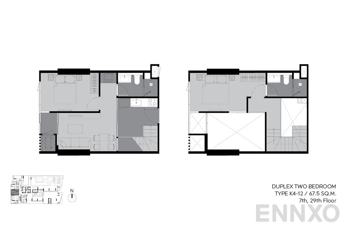 รูปแปลนห้อง k4-12 67.5 sq.m. (7th-29th floor) ของโครงการ RHYTHM Ekkamai Estate