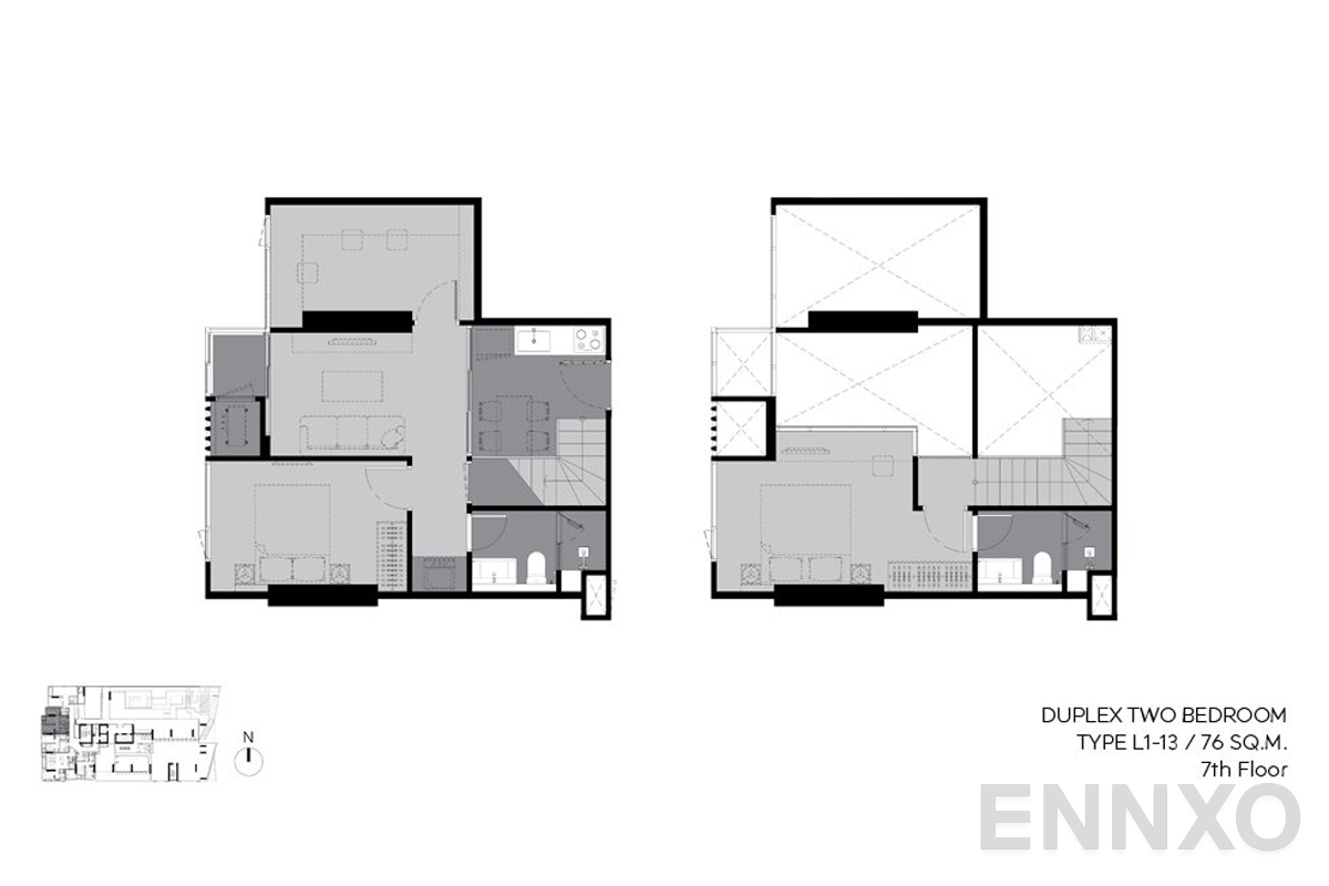 รูปแปลนห้อง l1-13 75 sq.m. (7th floor) ของโครงการ RHYTHM Ekkamai Estate