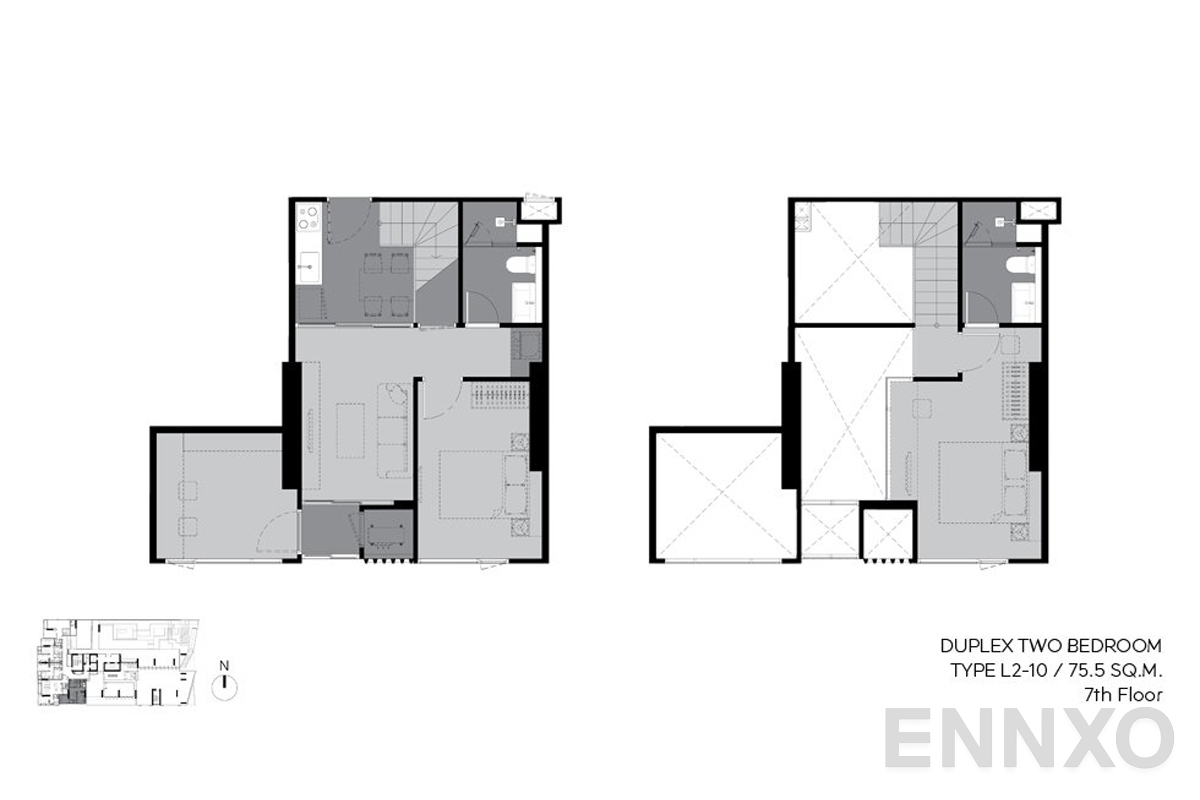 รูปแปลนห้อง l2-10 75.5 sq.m. (7th floor) ของโครงการ RHYTHM Ekkamai Estate