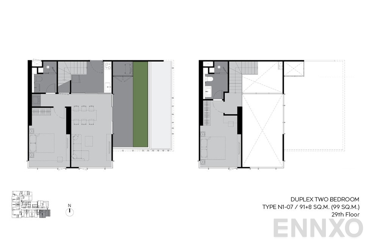รูปแปลนห้อง n1-07 99 sq.m. (29th floor) ของโครงการ RHYTHM Ekkamai Estate