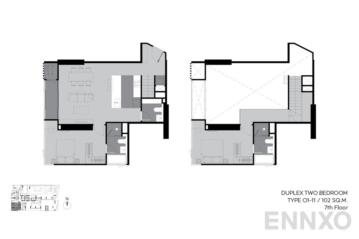 รูปแปลนห้อง o1-11 102 sq.m. (7th floor) ของโครงการ RHYTHM Ekkamai Estate