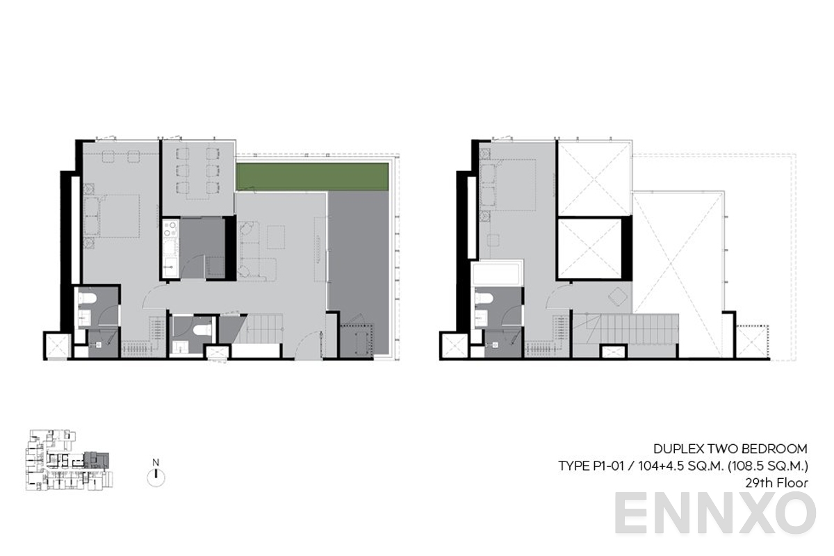 รูปแปลนห้อง p1-01 108.5 sq.m. (29th floor) ของโครงการ RHYTHM Ekkamai Estate