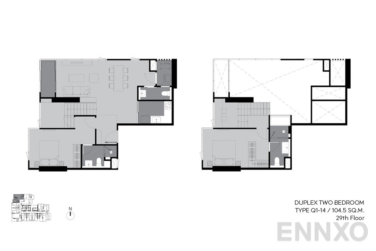 รูปแปลนห้อง q1-14 104.5 sq.m. (29th floor) ของโครงการ RHYTHM Ekkamai Estate