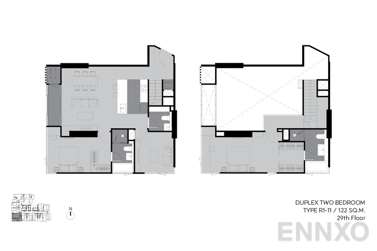 รูปแปลนห้อง r1-11 122 sq.m. (29th floor) ของโครงการ RHYTHM Ekkamai Estate