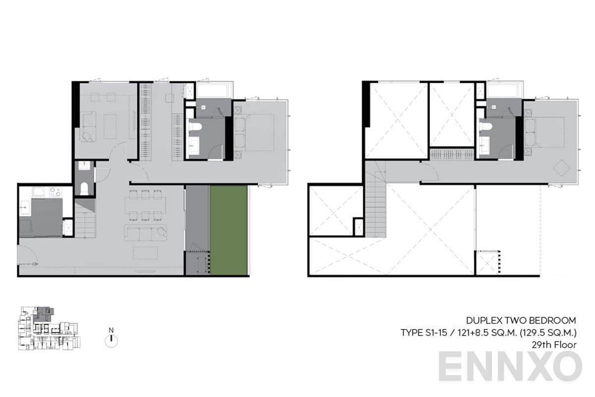 รูปแปลนห้อง s1-15 129.5 sq.m. (29th floor) ของโครงการ RHYTHM Ekkamai Estate