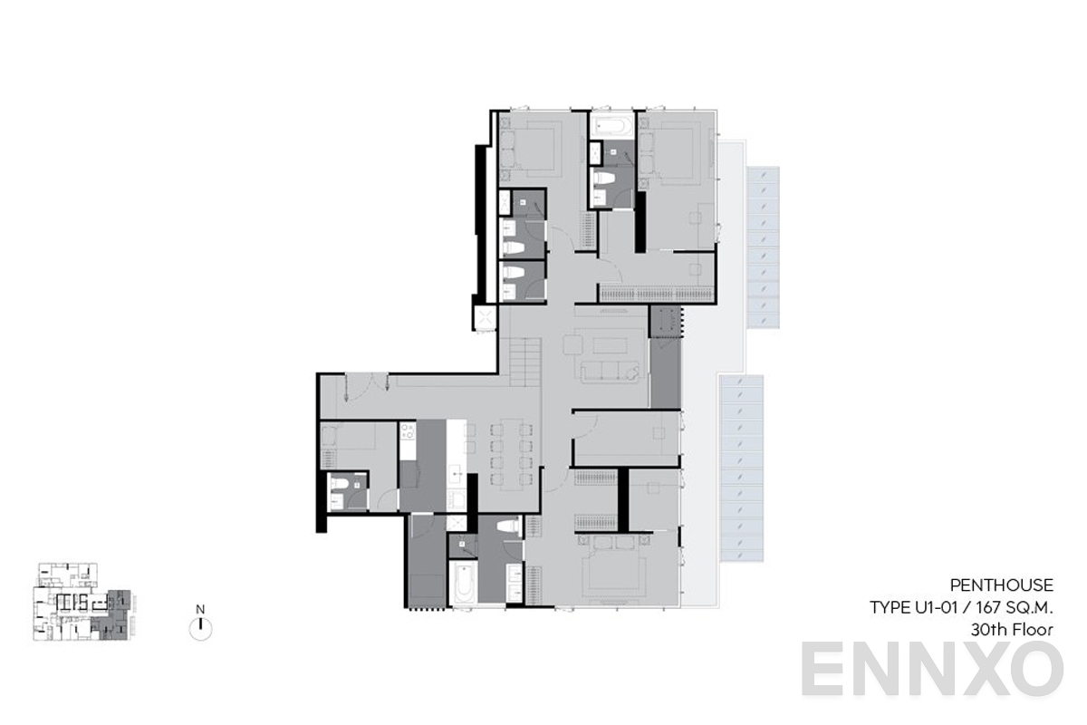 รูปแปลนห้อง u1-01 167 sq.m. (30th floor) ของโครงการ RHYTHM Ekkamai Estate