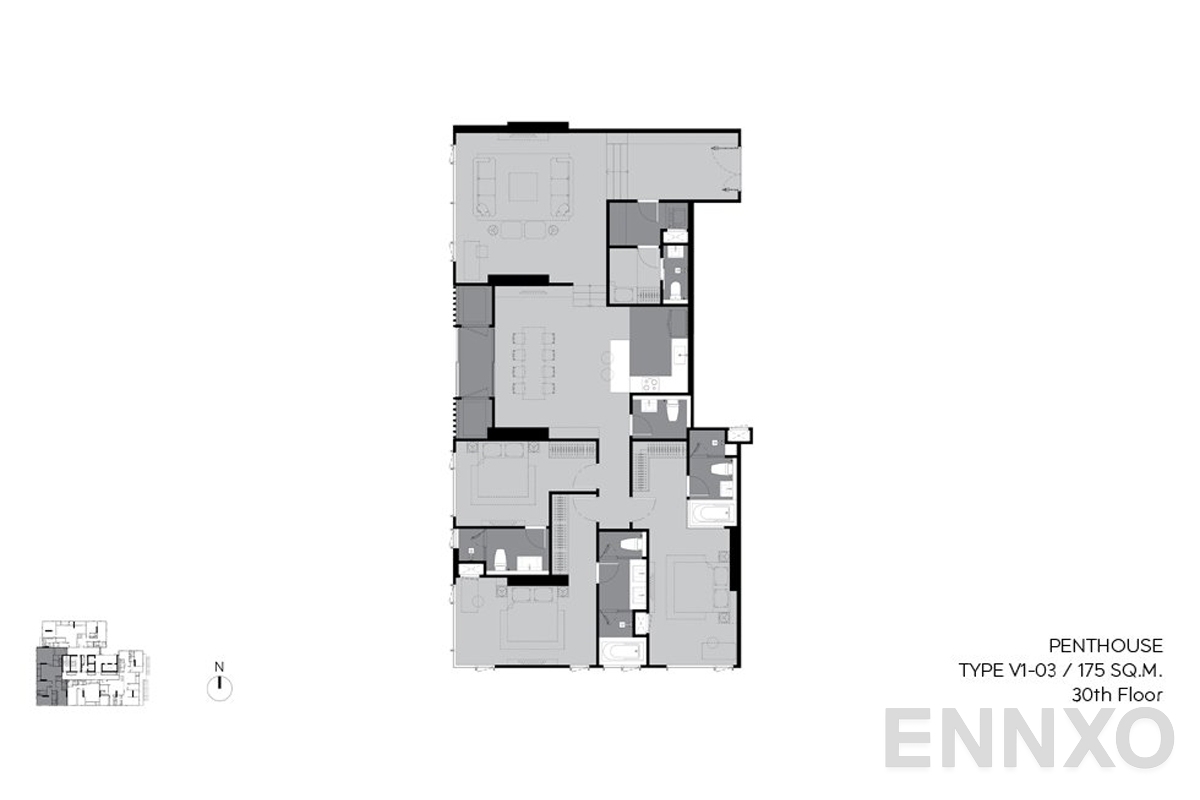 รูปแปลนห้อง v1-03 175 sq.m. (30th floor) ของโครงการ RHYTHM Ekkamai Estate