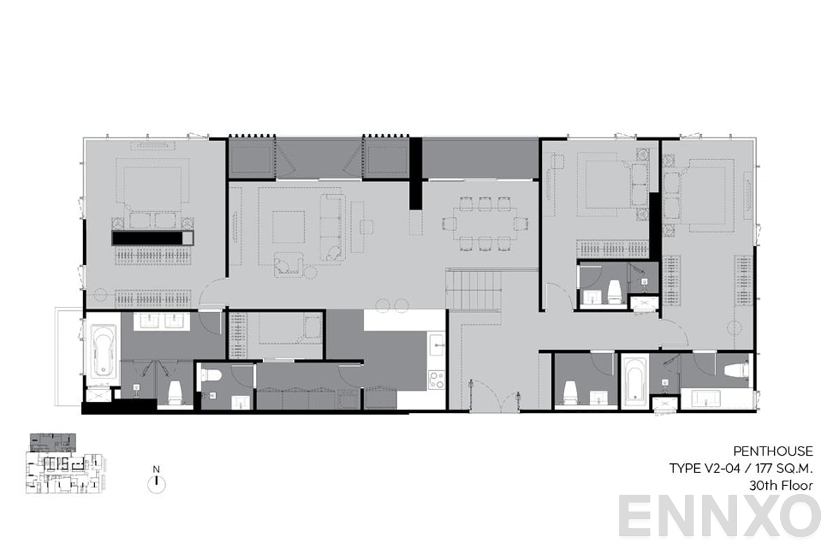 รูปแปลนห้อง v2-04 177 sq.m. (30th floor) ของโครงการ RHYTHM Ekkamai Estate