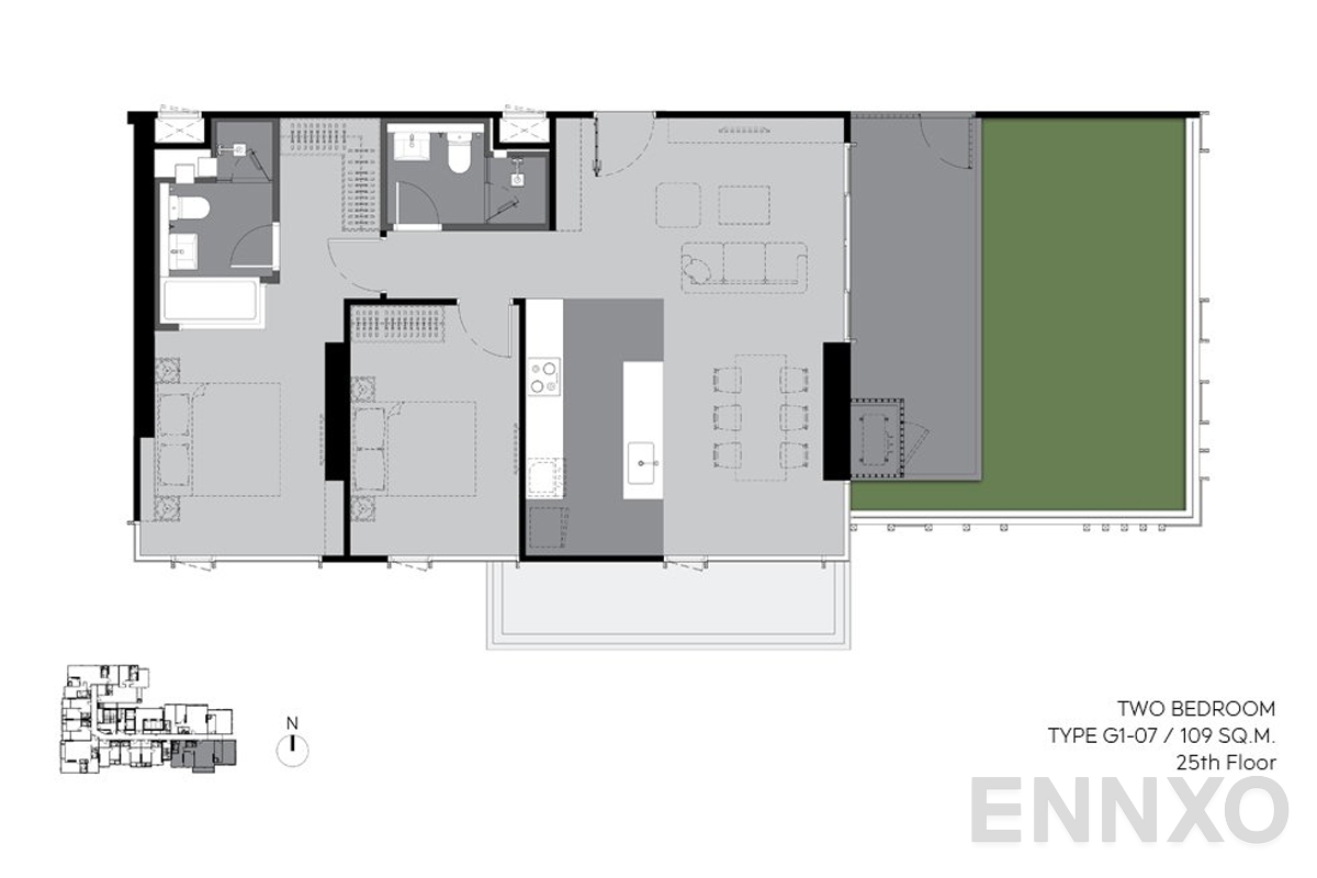 รูปแปลนห้อง G1-07 109 sq.m. (25th floor) ของโครงการ RHYTHM Ekkamai Estate