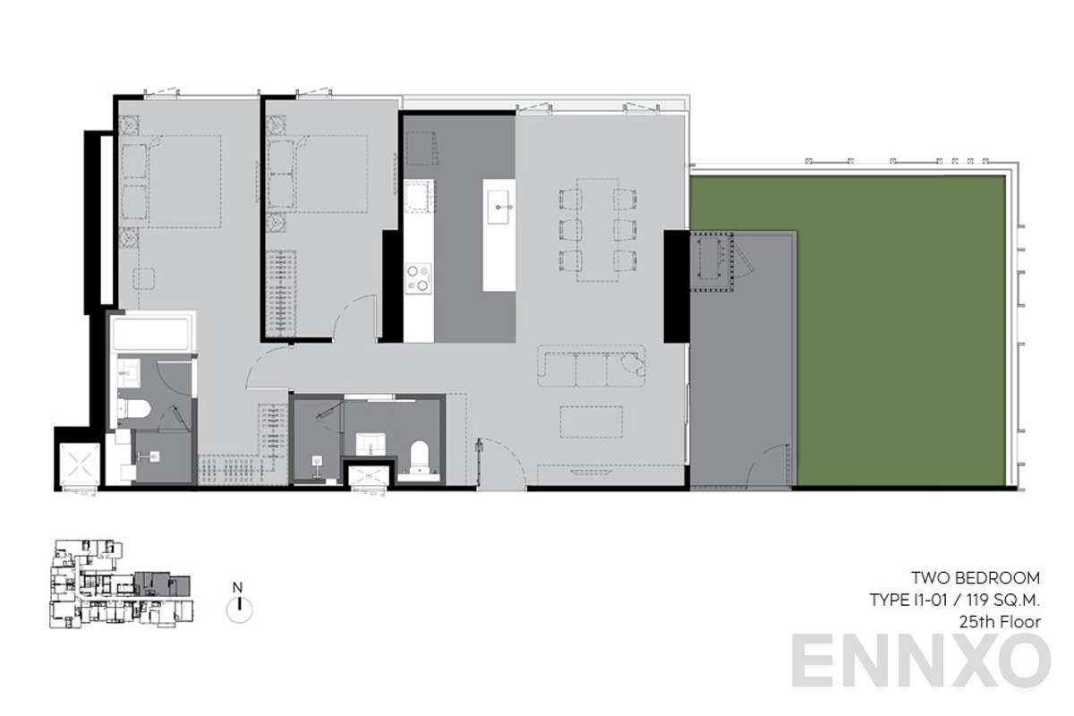 รูปแปลนห้อง I1-01 119 sq.m. (25th floor) ของโครงการ RHYTHM Ekkamai Estate