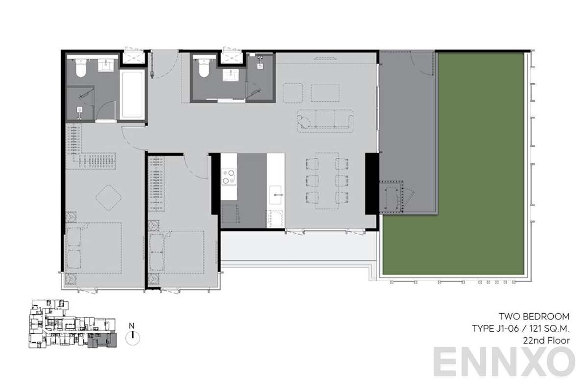 รูปแปลนห้อง J1_06 121 sq.m. (22nd floor) ของโครงการ RHYTHM Ekkamai Estate