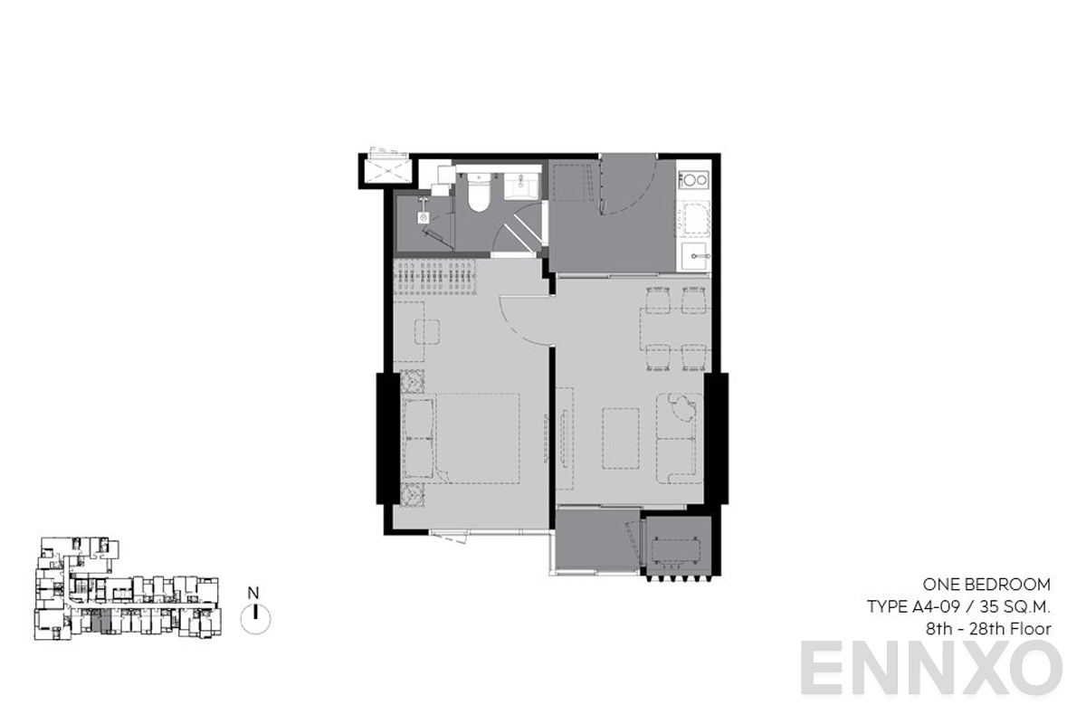 รูปแปลนห้อง a4-09 35 sq.m. (8th-28th floor) ของโครงการ RHYTHM Ekkamai Estate