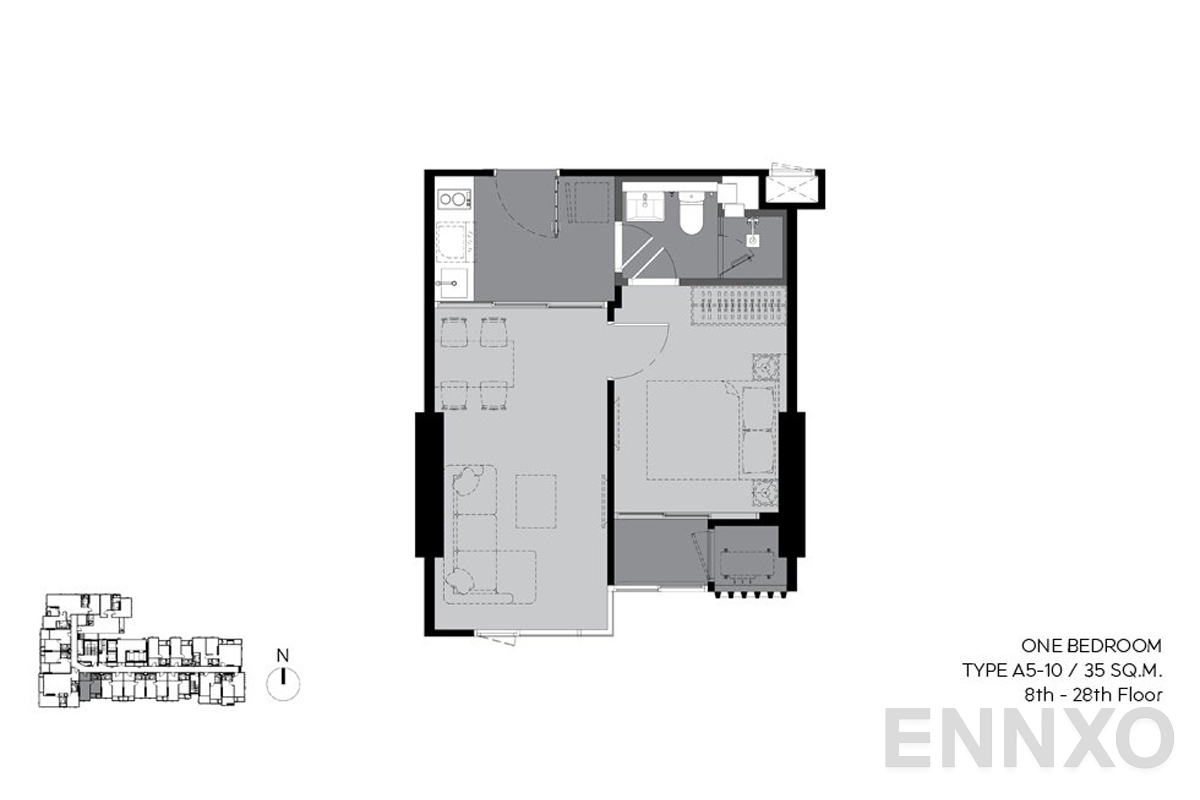 รูปแปลนห้อง a5-10 35 sq.m. (8th-28th floor) ของโครงการ RHYTHM Ekkamai Estate