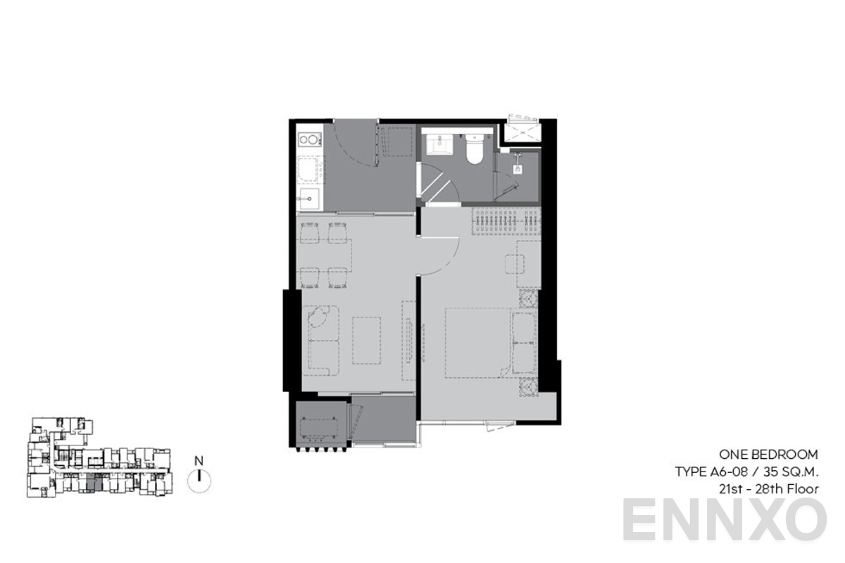 รูปแปลนห้อง a6-08 35 sq.m. (21st-28th floor) ของโครงการ RHYTHM Ekkamai Estate