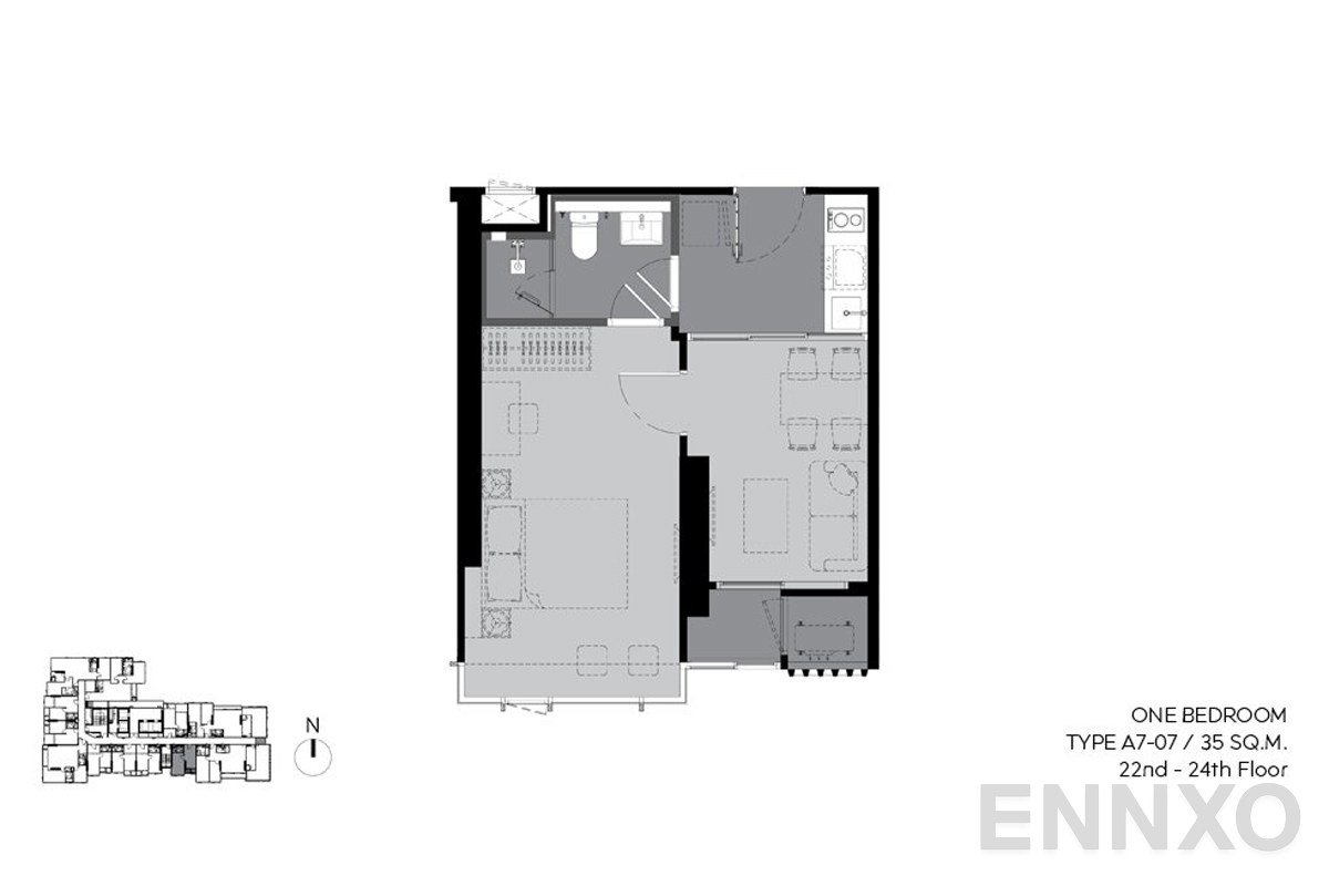 รูปแปลนห้อง a7-07 35 sq.m. (22nd-24th floor) ของโครงการ RHYTHM Ekkamai Estate
