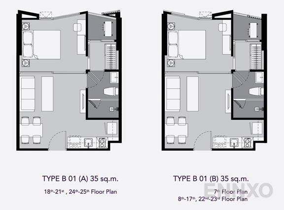 รูปแปลนห้อง 1 Bedroom ของโครงการ ริทึ่ม เอกมัย