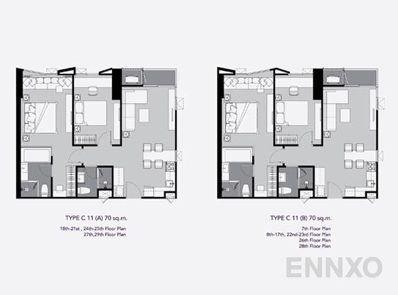 รูปแปลนห้อง 2 Bedrooms ของโครงการ ริทึ่ม เอกมัย