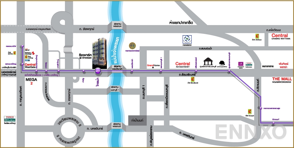 ภาพแผนที่แสดงที่ตั้งโครงการ Rich Park @ Chaophraya
(ริชพาร์ค แอท เจ้าพระยา) และสถานที่โดยรอบ