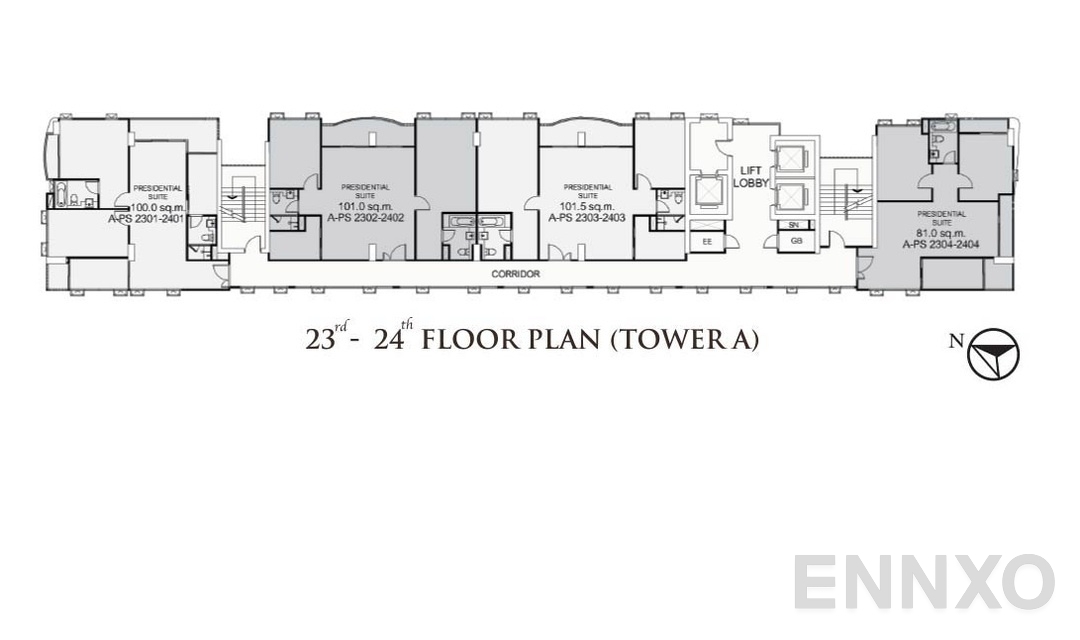 แปลนชั้น TowerA-23-24TH ของโครงการ ศุภาลัย โอเรียนทัล สุขุมวิท 39