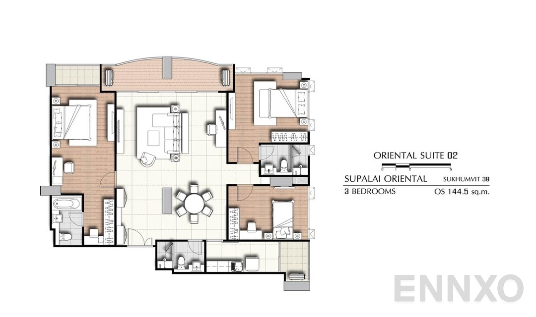รูปแปลนห้อง 3 Bedrooms OS02 (144.5 ตร.ม.) ของโครงการ ศุภาลัย โอเรียนทัล สุขุมวิท 39