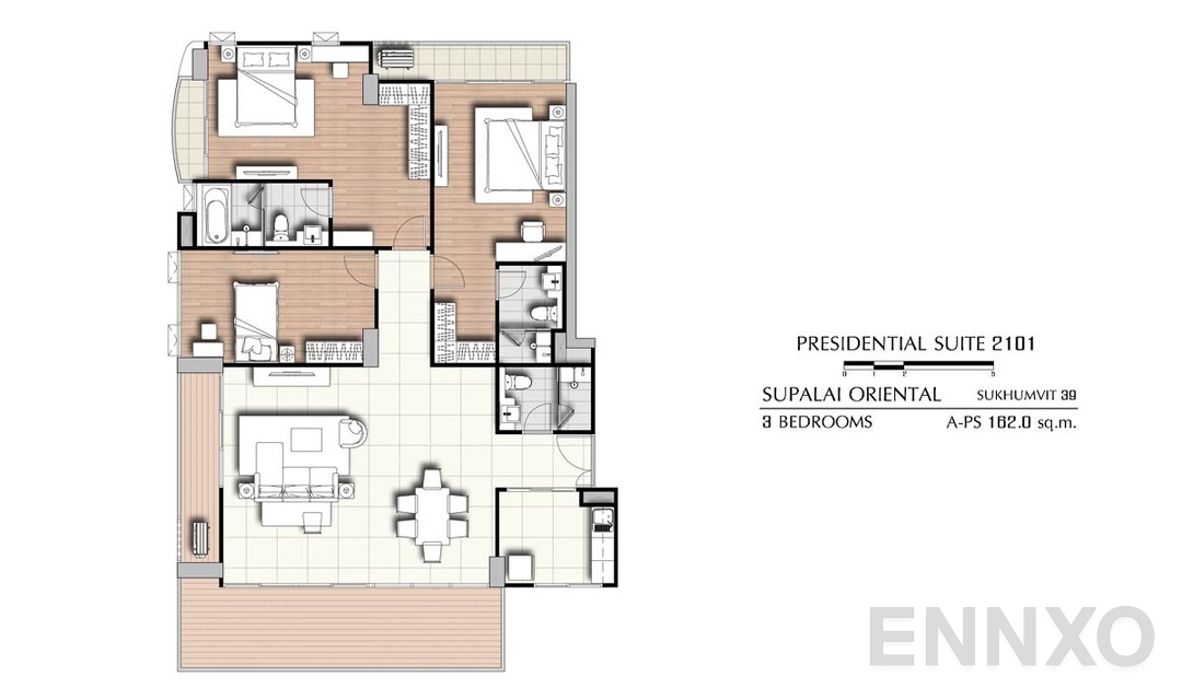 รูปแปลนห้อง 3 Bedrooms PS 2101 (162 ตร.ม.) ของโครงการ ศุภาลัย โอเรียนทัล สุขุมวิท 39