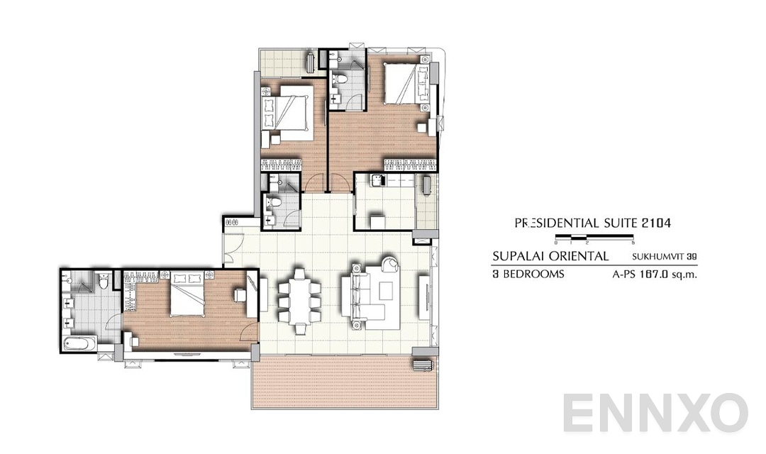 รูปแปลนห้อง 3 Bedrooms PS 2104 (167 ตร.ม.) ของโครงการ ศุภาลัย โอเรียนทัล สุขุมวิท 39