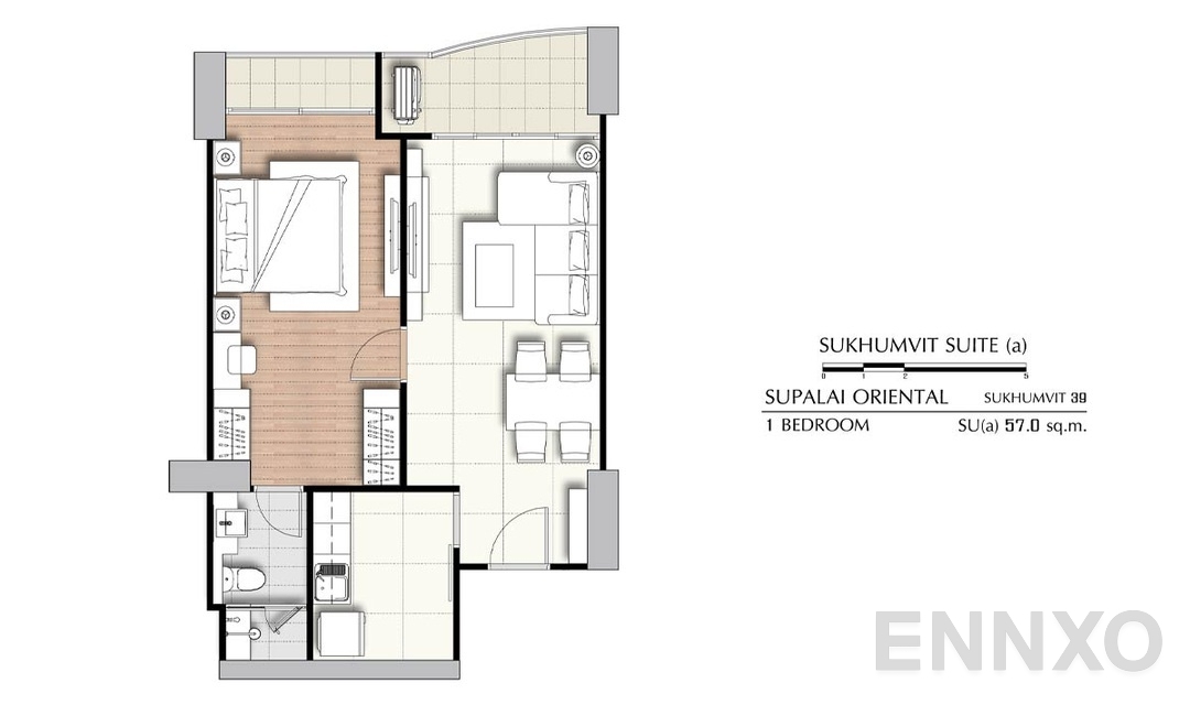 รูปแปลนห้อง 1 Bedroom SU(a) (57 ตร.ม.) ของโครงการ ศุภาลัย โอเรียนทัล สุขุมวิท 39