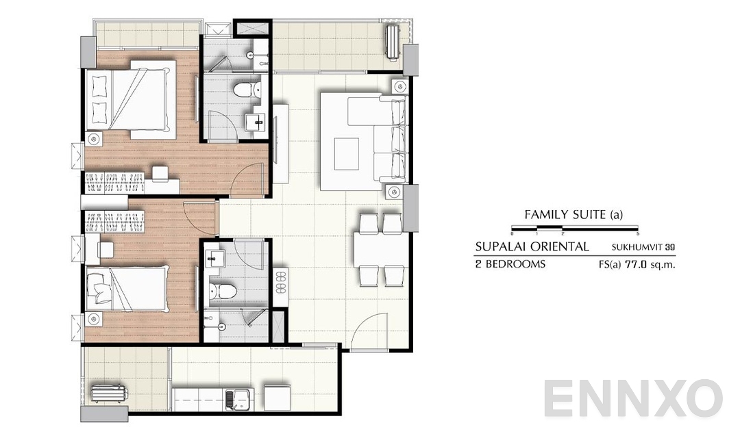 รูปแปลนห้อง 2 Bedrooms FS(a) (77 ตร.ม.) ของโครงการ ศุภาลัย โอเรียนทัล สุขุมวิท 39