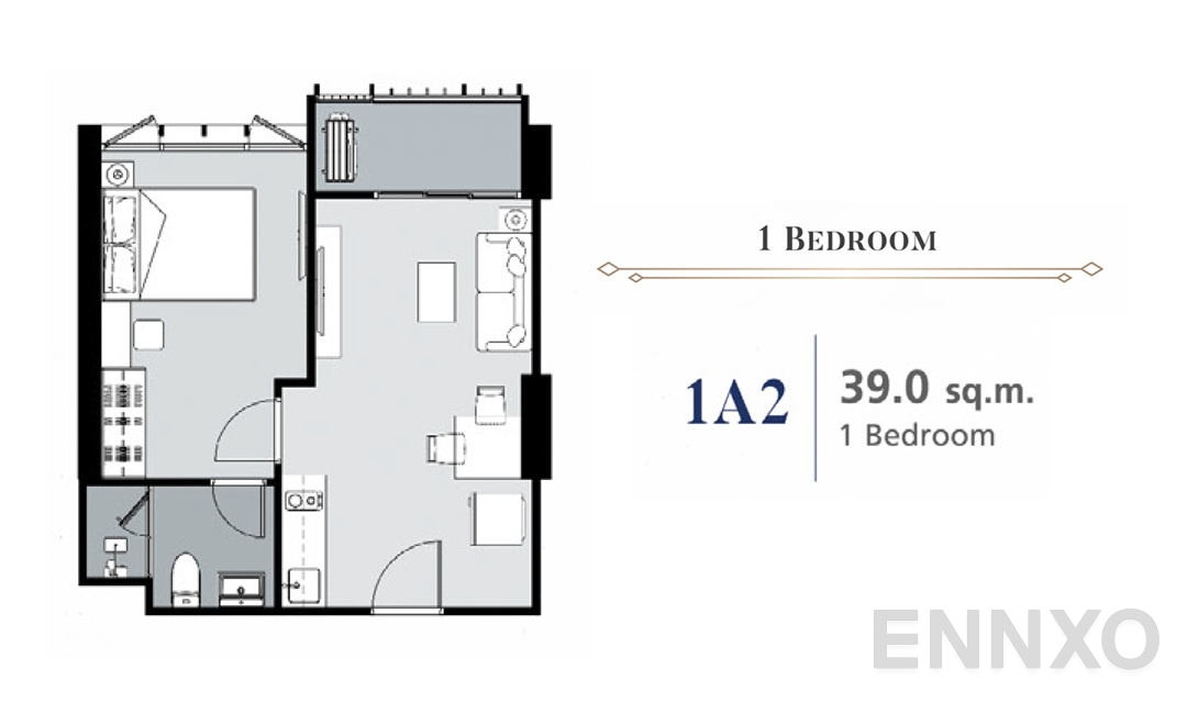รูปแปลนห้อง 1 Bedroom 1A2 (39 ตร.ม.) ของโครงการ ศุภาลัย พรีเมียร์ สามเสน - ราชวัตร