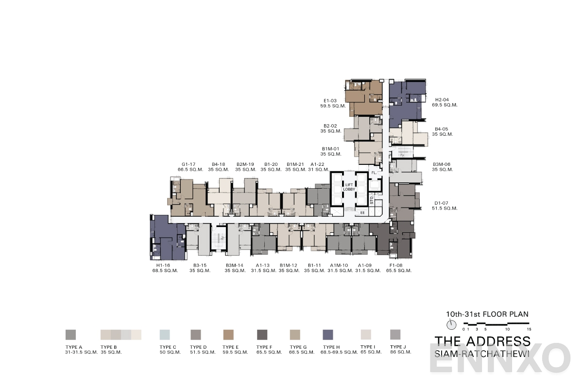 แปลนชั้น 10th – 31st Floor ของโครงการ ดิ แอดเดรส สยาม-ราชเทวี