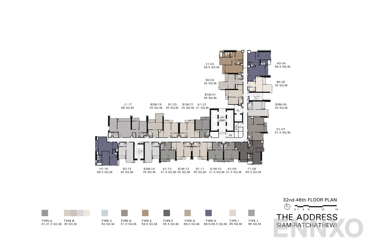 แปลนชั้น 32nd – 46th Floor ของโครงการ ดิ แอดเดรส สยาม-ราชเทวี