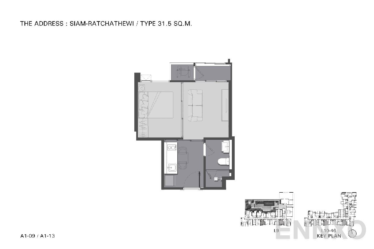 รูปแปลนห้อง TYPE A1 31.0-31.5 SQ.M._2 ของโครงการ ดิ แอดเดรส สยาม-ราชเทวี