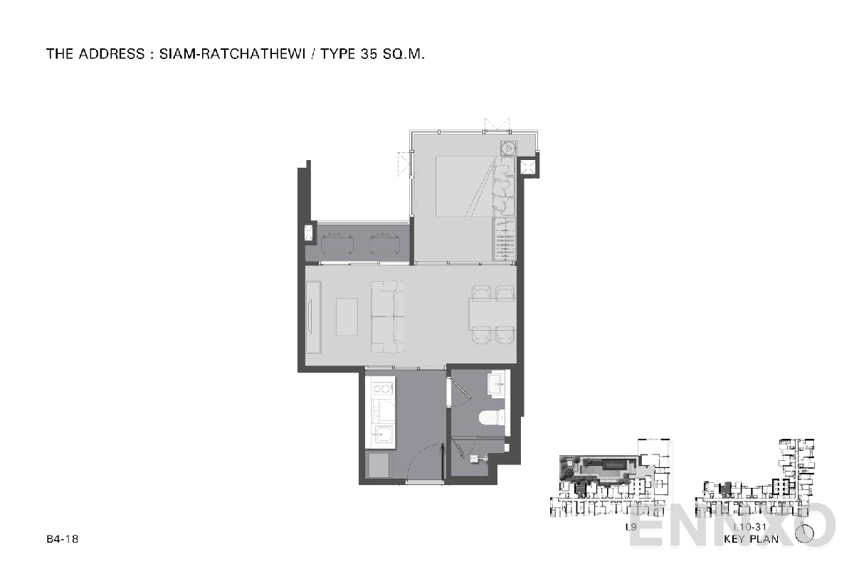 รูปแปลนห้อง TYPE B4 35 SQ.M._12 ของโครงการ ดิ แอดเดรส สยาม-ราชเทวี